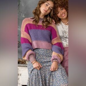 CROPPED STRIPED ALTAR’D STATE SWEATER